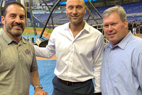 Dave with Derek Jeter and STU baseball coach Jorge Perez at the iHeart Media Client Appreciation Event - Marlins Stadium 3/27/2019
