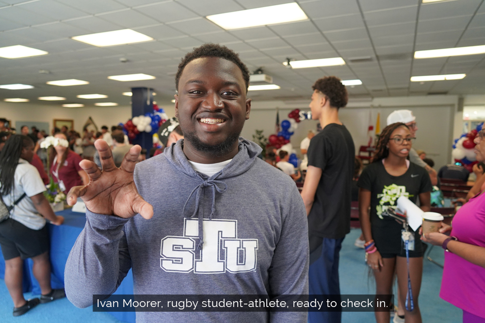 Ivan Moorer, rugby student-athlete, ready to check-in.