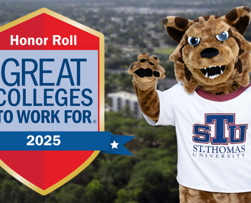 Great Colleges to Work For badge and Bobcat