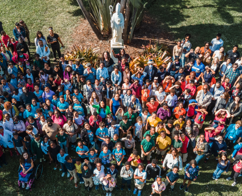 Drone image of science fair students