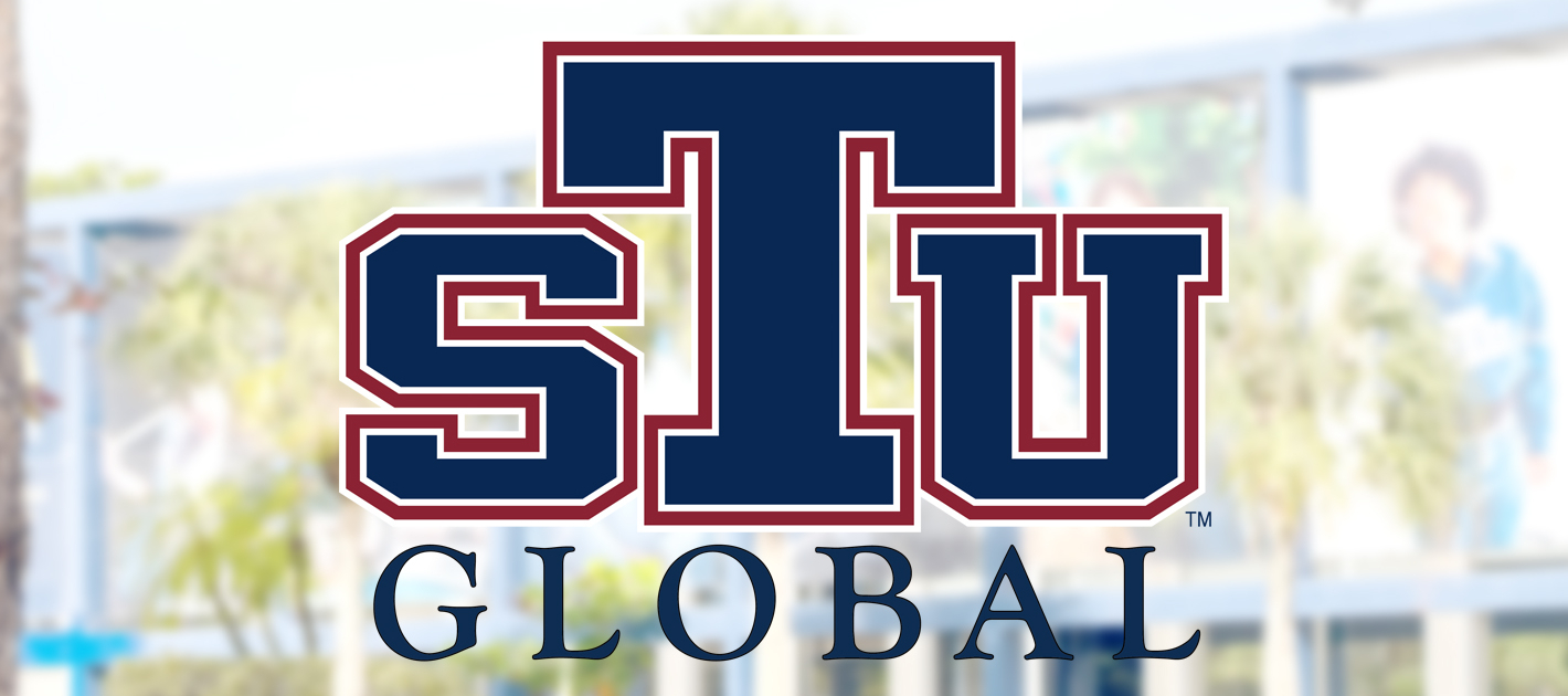 STU Global logo with blurred campus background